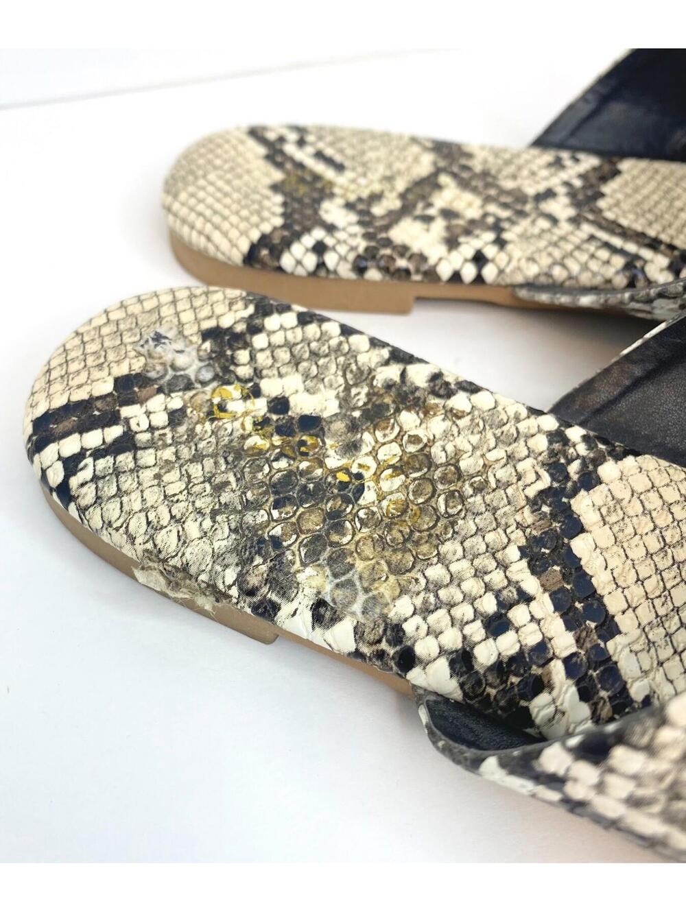 Qupid Black /brown /ivory Snake Print Faux Leather Slides Sandals, Size 7 - Picture 2 of 16